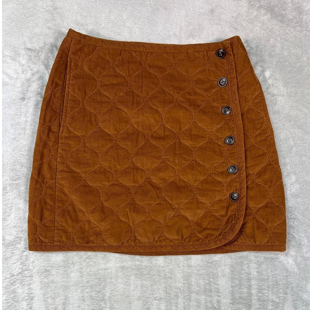 Madewell Quilted Mini Skirt Brown Corduroy Button Wrap Size 2 - Picture 4 of 7